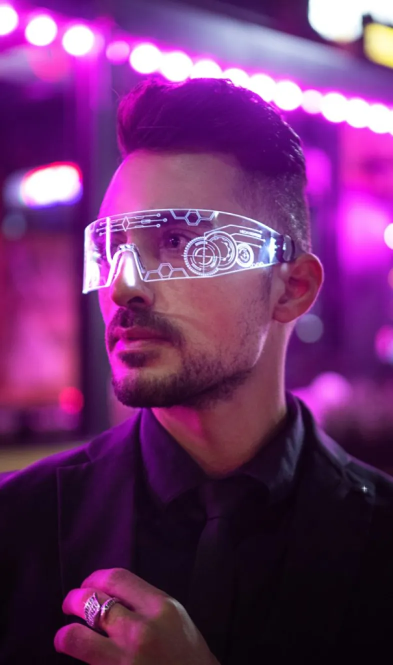Person wearing futuristic and technological glasses